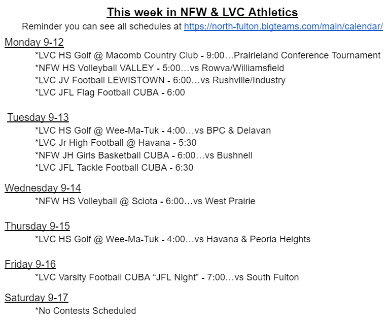 This week in NFW & LVC Athletics